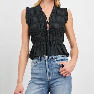 Rails Black Martine Smocked Top